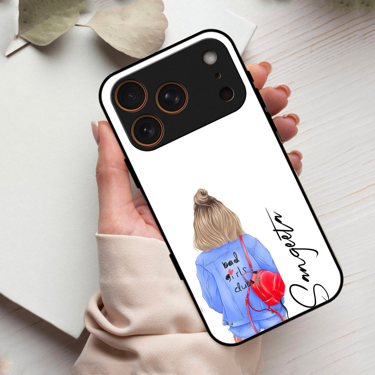 Bag Girl Customize Name Glass Case For iPhone 17 Pro Max