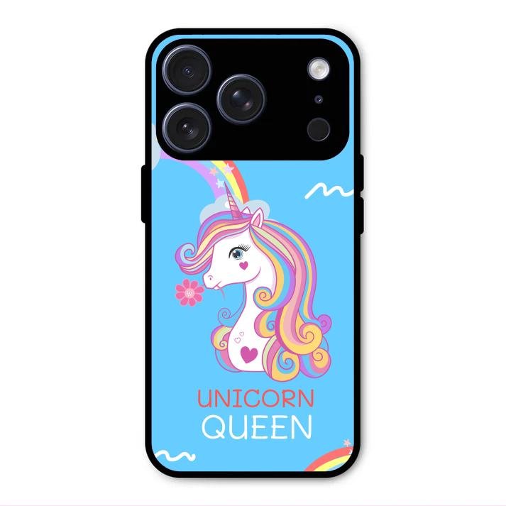 Blue Unicorn Queen Glass Phone Case For iPhone 17 Pro Max