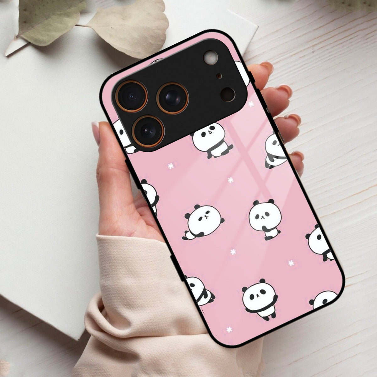 Cute Panda Pink Glass Case Cover For iPhone 17 Pro Max