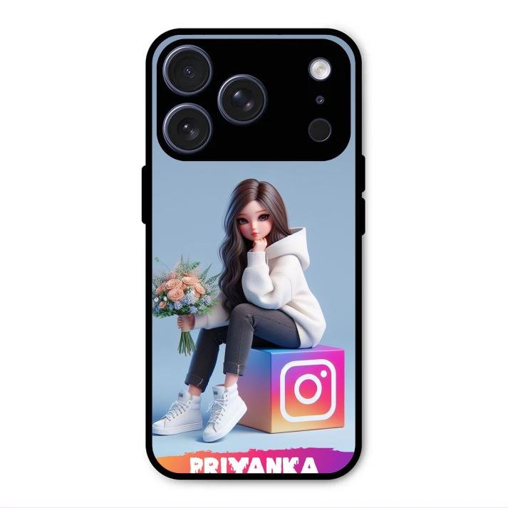 Girl With Flower Glossy Metal Case Cover For iPhone 17 Pro Max