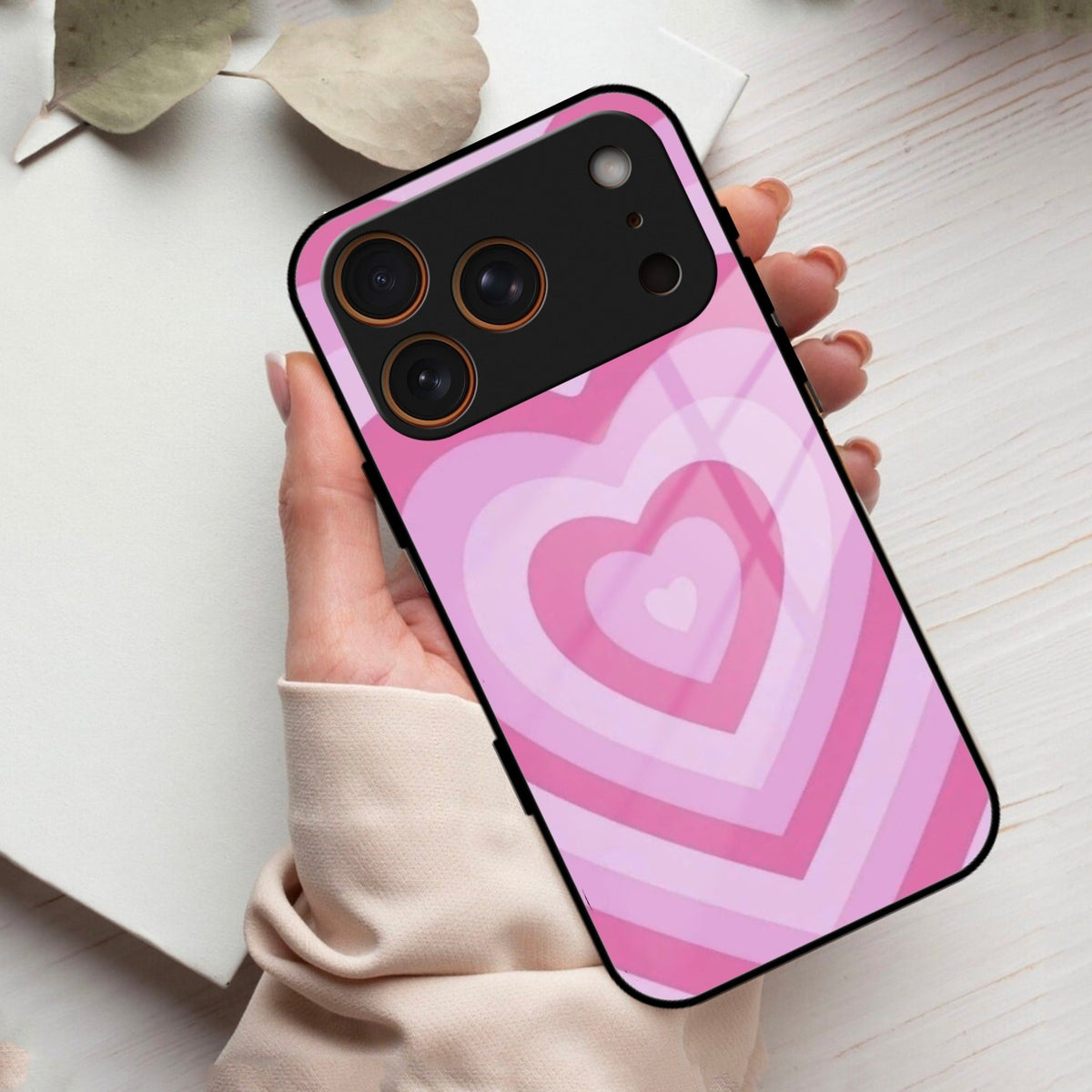 Latte Love Patter Glass Case Cover - Pink For iPhone 17 Pro Max