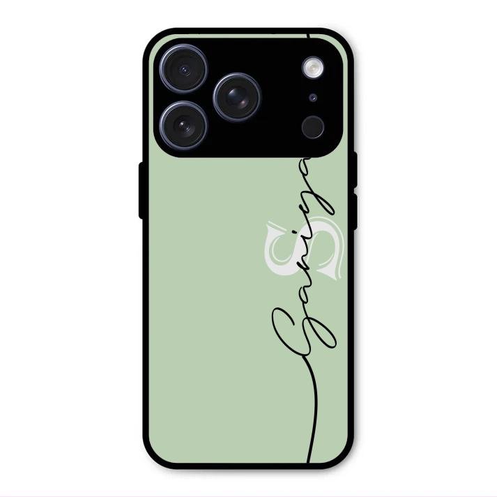 Personalized Initials Mint Green Glossy Metal Case Cover For iPhone 17 Pro Max