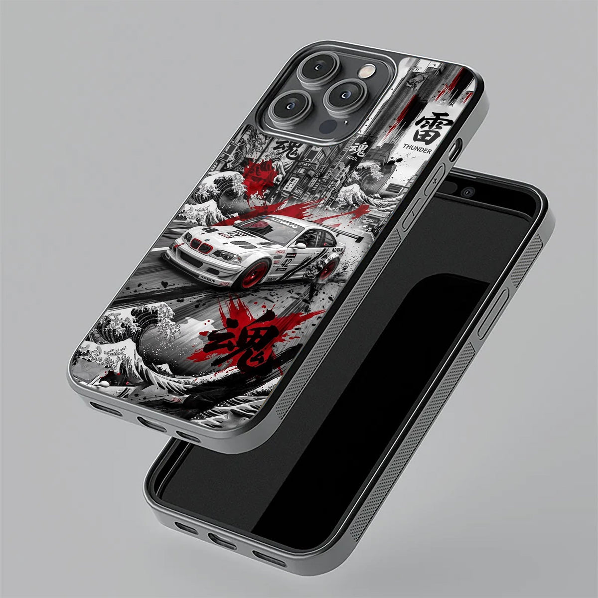Japanese Wave Drift Racing Premium Glass Phone Case for iPhone 17 Pro Max