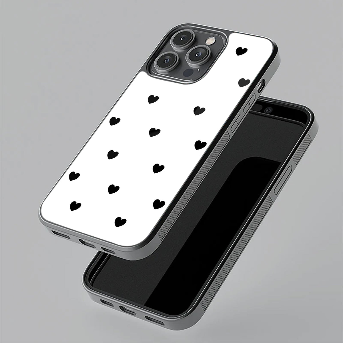 Heart Pattern White Glass Case Cover for iPhone 17 Pro Max