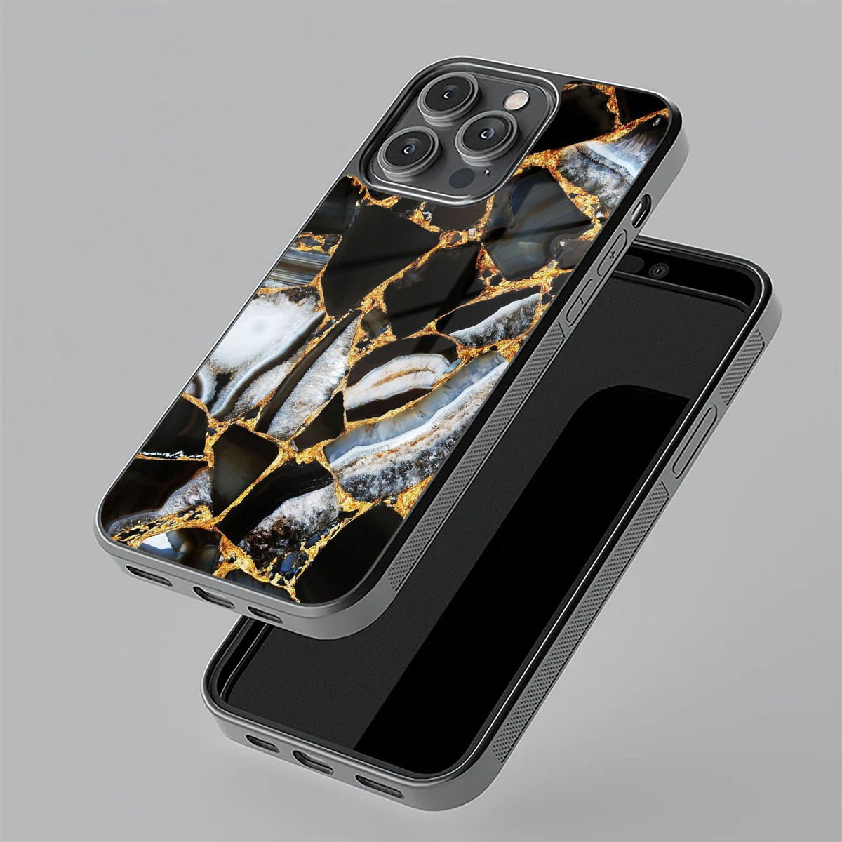 Black Gold Marble Glass Phone Case for iPhone 17 Pro Max