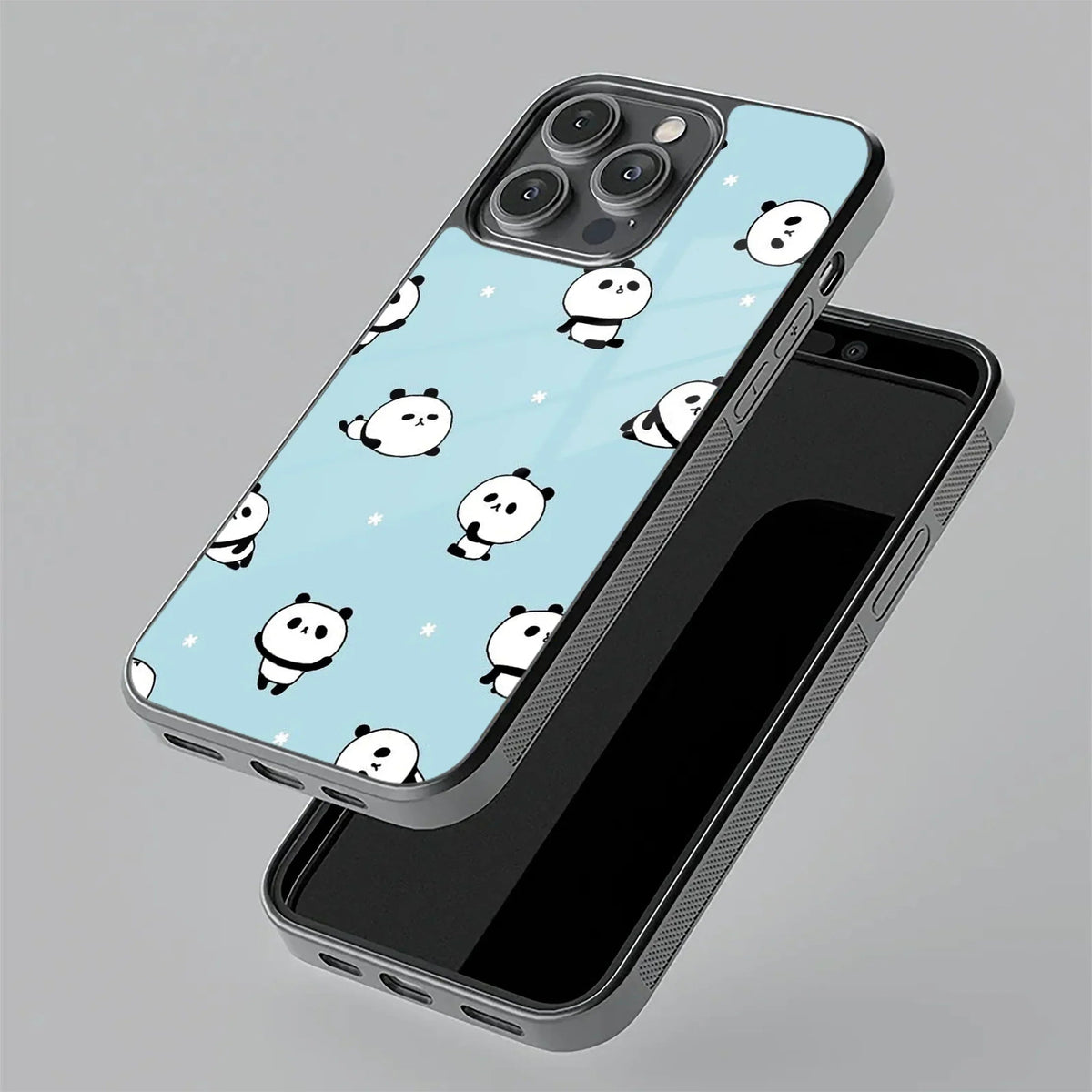 Cute Panda Blue Glass Case Cover For iPhone 17 Pro Max