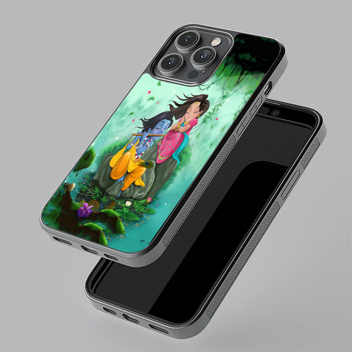 Divine Harmony Radha Krishna Glass Phone Case For iPhone 17 Pro Max