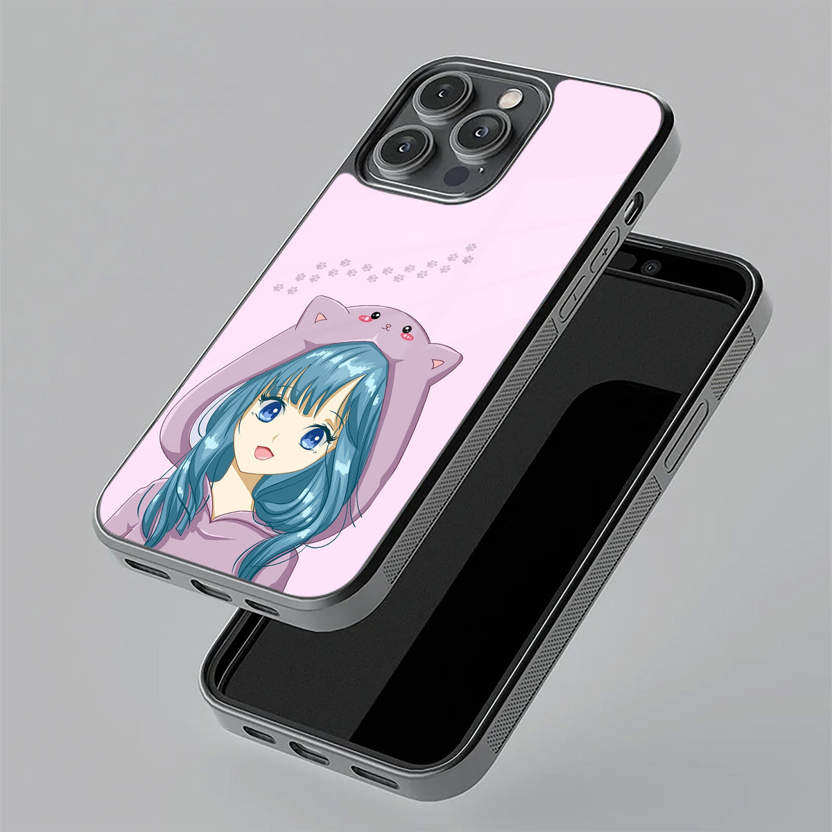 Purple Aesthetic Girl With Cat Phone Glass Case Cover For iPhone 17 Pro Max