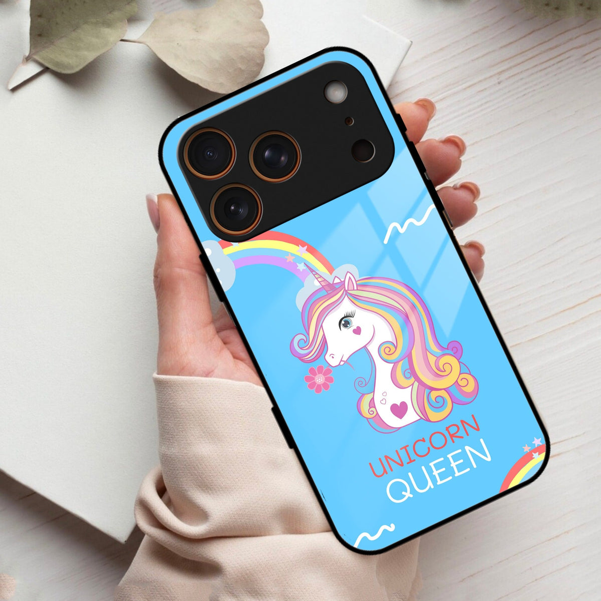 Blue Unicorn Queen Glass Phone Case For iPhone 17 Pro Max