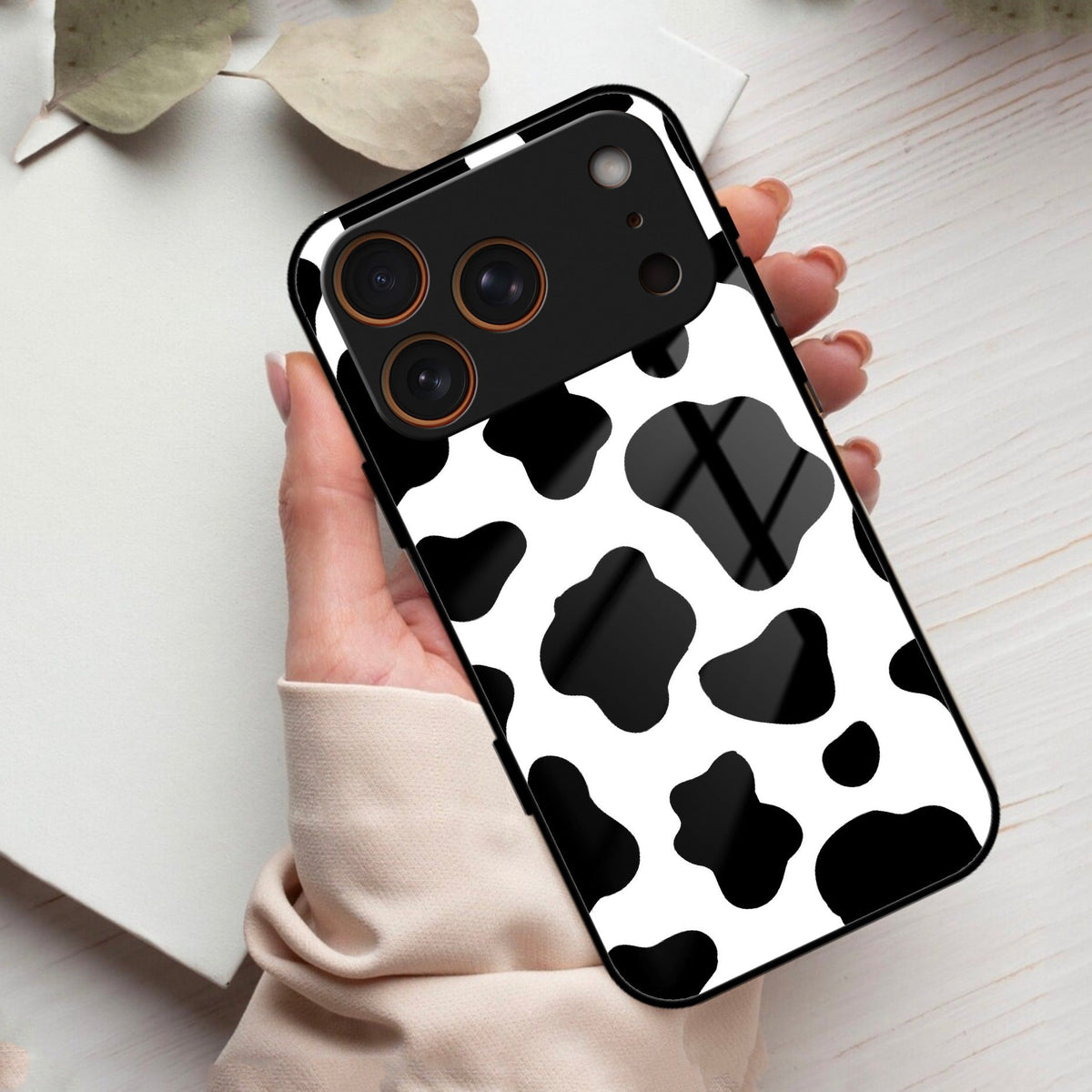 Cow Print Glass Phone Case And Cover For iPhone 17 Pro Max