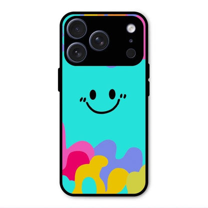 Cute Blue Smiley Multicolor Glass Case For iPhone 17 Pro Max