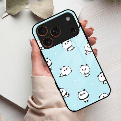 Cute Panda Blue Glass Case Cover For iPhone 17 Pro Max