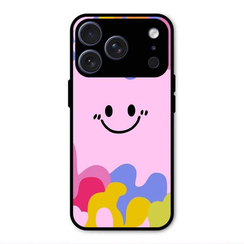Cute Pink Smiley Multicolor Glass Case For iPhone 17 Pro Max