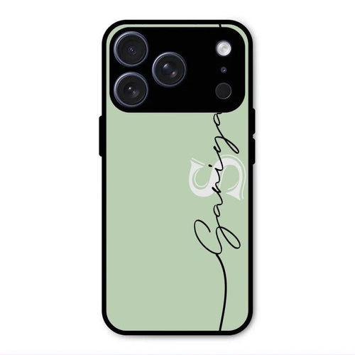 Personalized Initials Mint Green Glossy Metal Case Cover For iPhone 17 Pro Max