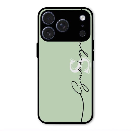 Personalized Initials Mint Green Glossy Metal Case Cover For iPhone 17 Pro Max