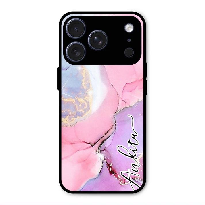 Pink Marble Glossy Metal Case Cover For iPhone 17 Pro Max