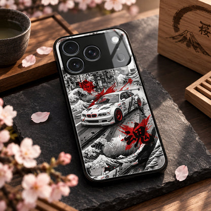 Japanese Wave Drift Racing Premium Glass Phone Case for iPhone 17 Pro Max