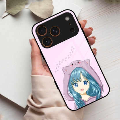 Purple Aesthetic Girl With Cat Phone Glass Case Cover For iPhone 17 Pro Max
