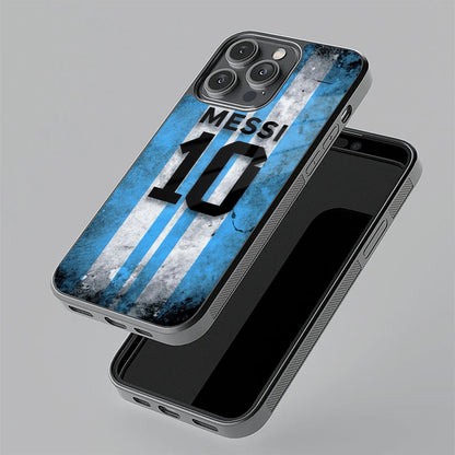 Blue Stripes Number 10 Football Glass Phone Case for iPhone 17 Pro Max