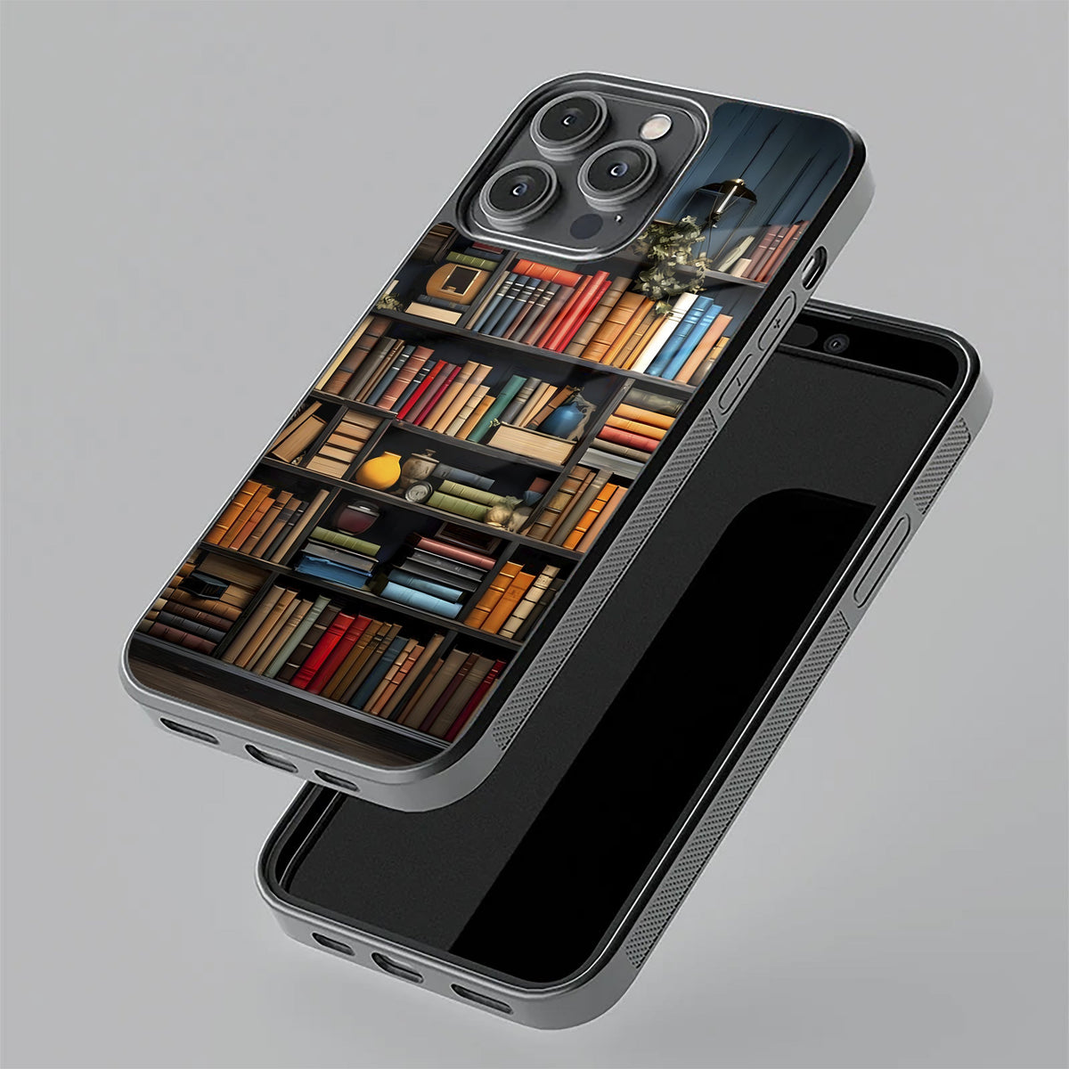 Colorful Bookshelf Art Glass Case Cover for iPhone 17 Pro Max