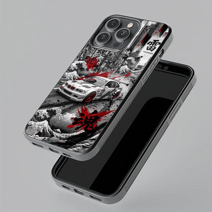 Japanese Wave Drift Racing Premium Glass Phone Case for iPhone 17 Pro Max