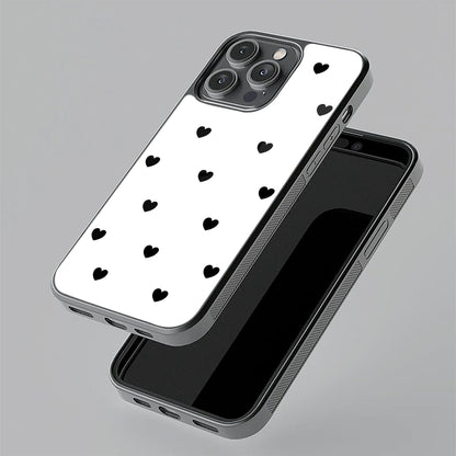 Heart Pattern White Glass Case Cover for iPhone 17 Pro Max