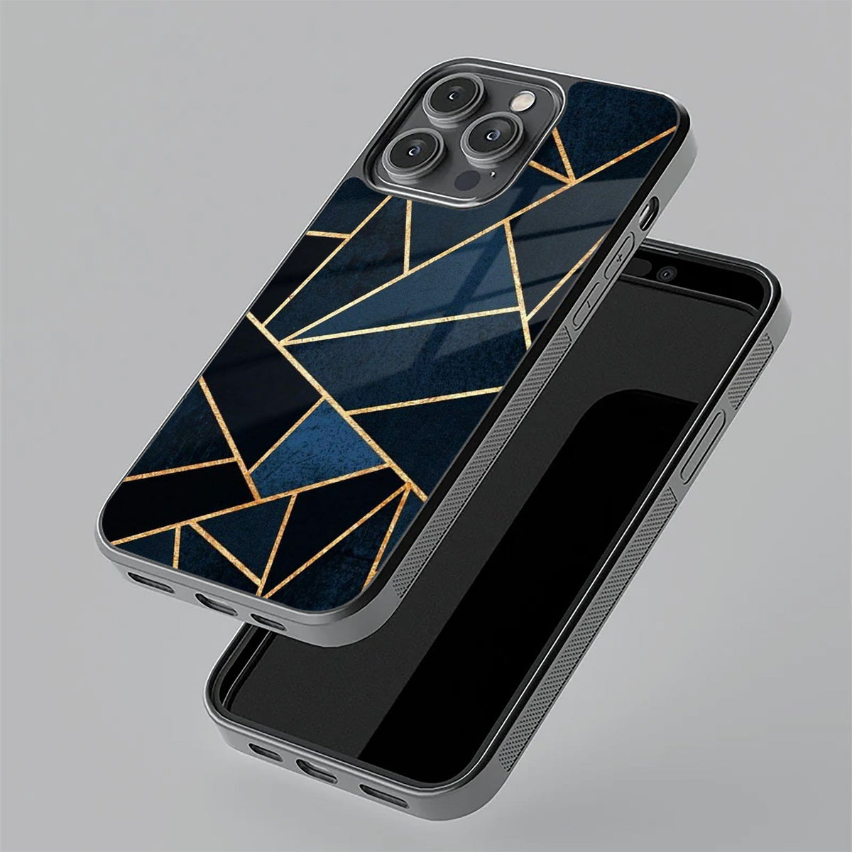 Midnight Gold Geometric Premium Glass Phone Case for iPhone 17 Pro Max