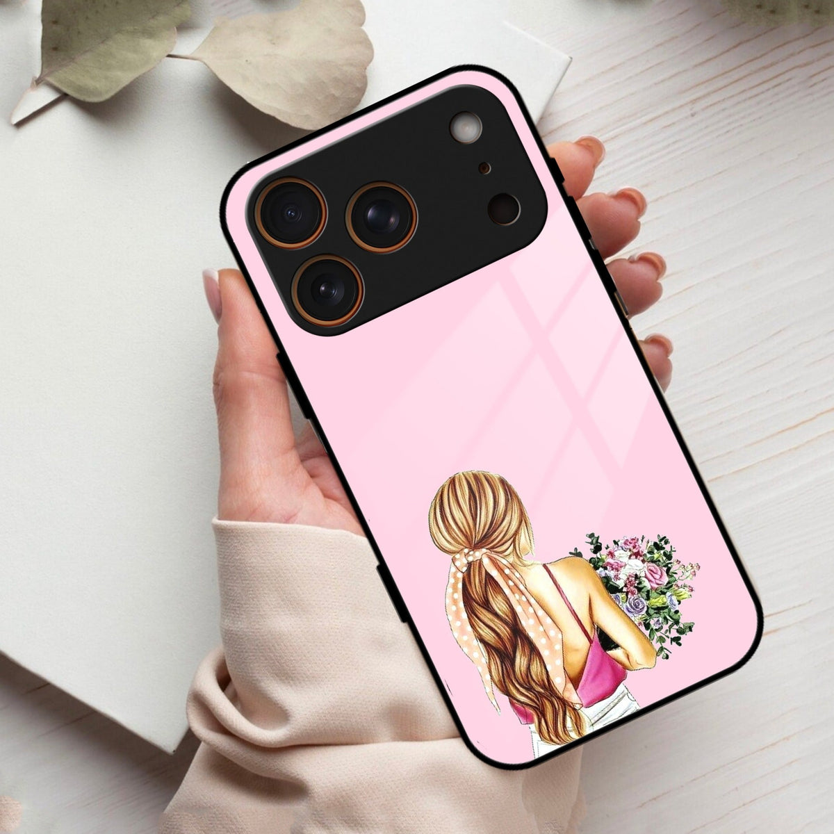 Styles Girl With Flower Glass Case For iPhone 17 Pro Max