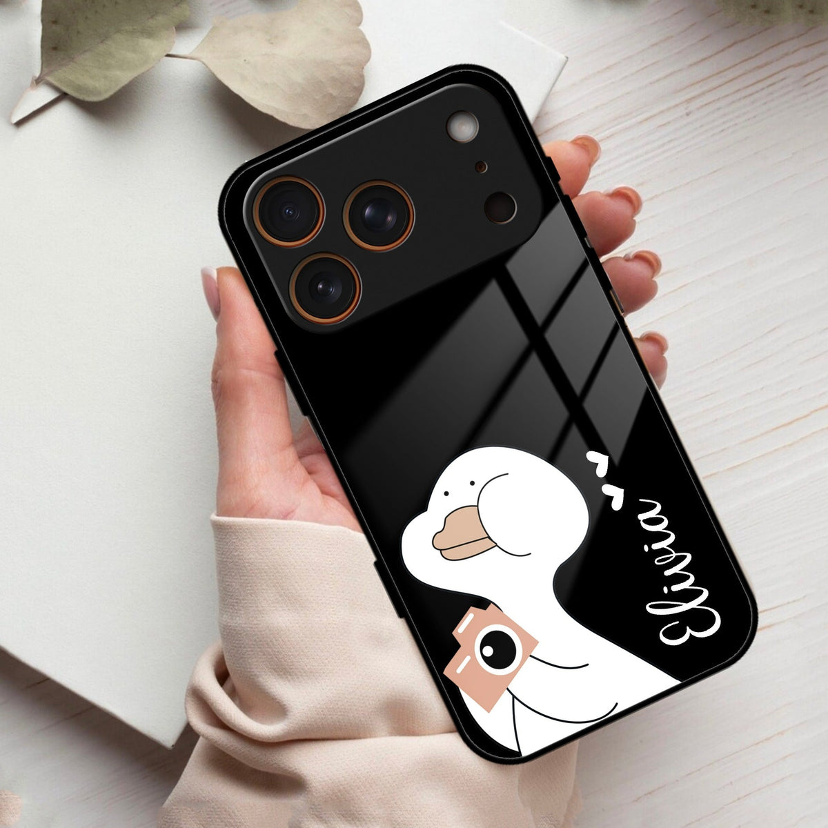 White Duck Glass Case Cover For iPhone 17 Pro Max